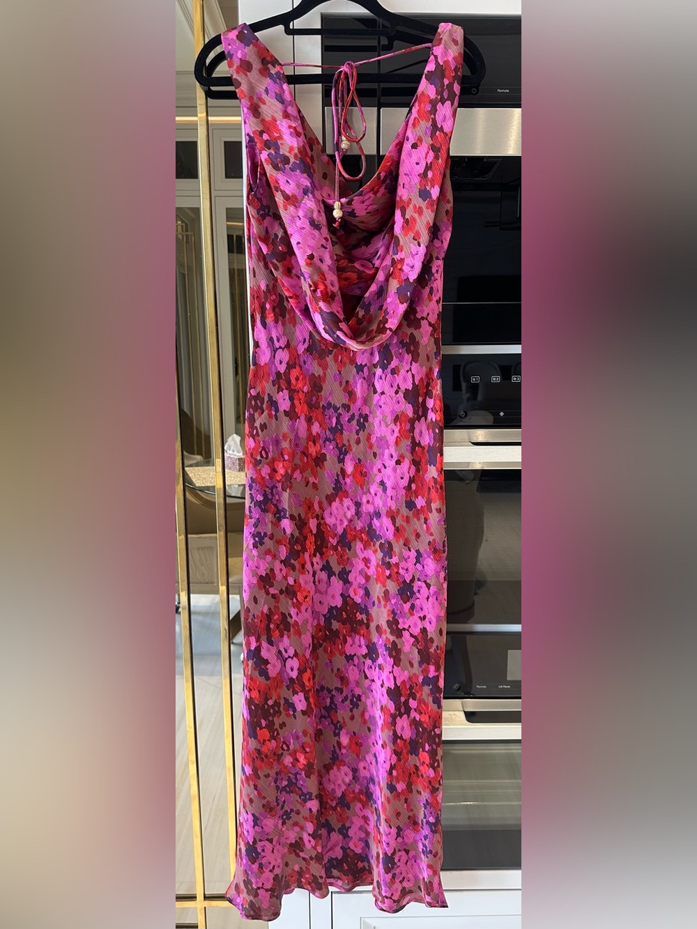 Zara NWT Floral Print Cowl Neck Brooch Open Lace Toe Up Back Midi Maxi (Small) - Picture 10 of 16